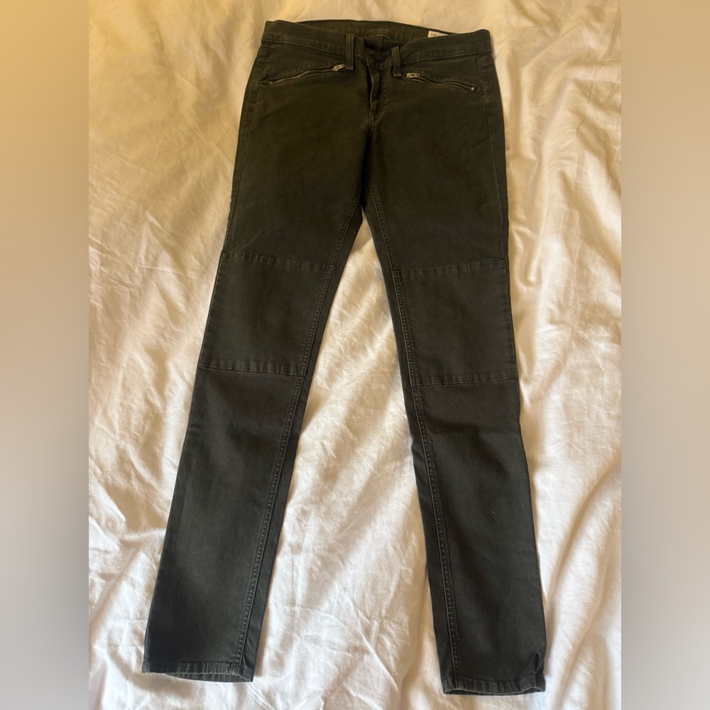rag & bone Ridley Moto Skinny Jeans in Dark Olive with Knee Panel Detailing